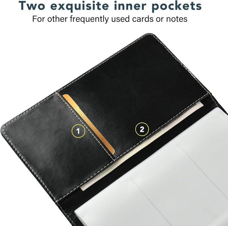 DMFLY Leather Professional Business Card Holder Organizer Book - 300 Card Capacity Premium PU Folder with Soft Cover, Name Card Credit Cards Binder for Men/Women, Elegant Black - Image 3